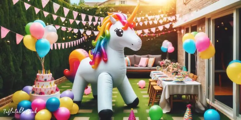 Inflatable Unicorn at a backyard birthday party -- Blow Up Unicorns