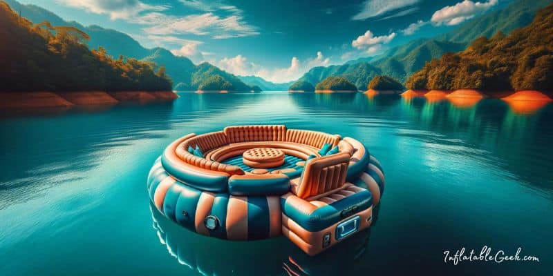 Inflatable lounge in a lake -- Inflatable islands