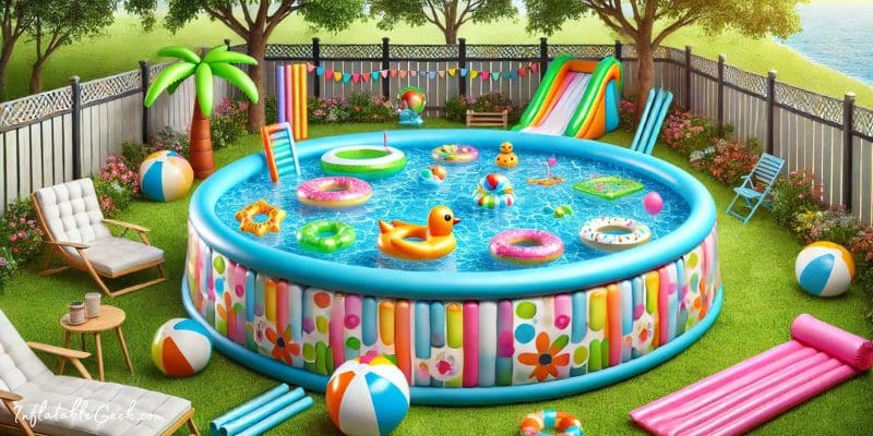 Inflatable pool in a lively backyard -- Inflatable Pool Accessories