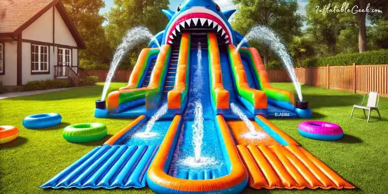 a vibrant and colorful inflatable slip-N-slide on a lush green lawn - Inflatable Slip and Slides
